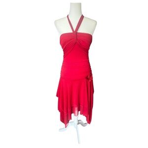 Vintage Y2K Red Sparkly Halter Asymmetrical Dress Ruby Rox